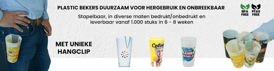 Re usable plastic cup met draagclip
